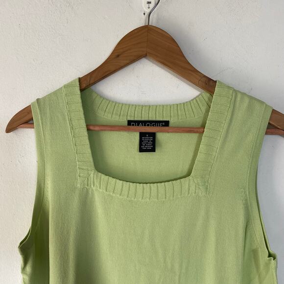 Dialogue Green Square-Neck Sleeveless Sweater‎ S Soft Knit Quiet Luxury Career - Picture 2 of 7